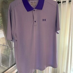 Under Armour Men's Polo Shirt in Purple and White Stripes